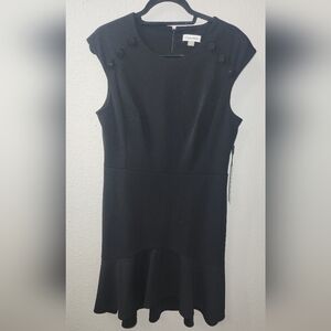 Calvin Klein Scuba Crepe Dress with Flutter Hem and Button Details